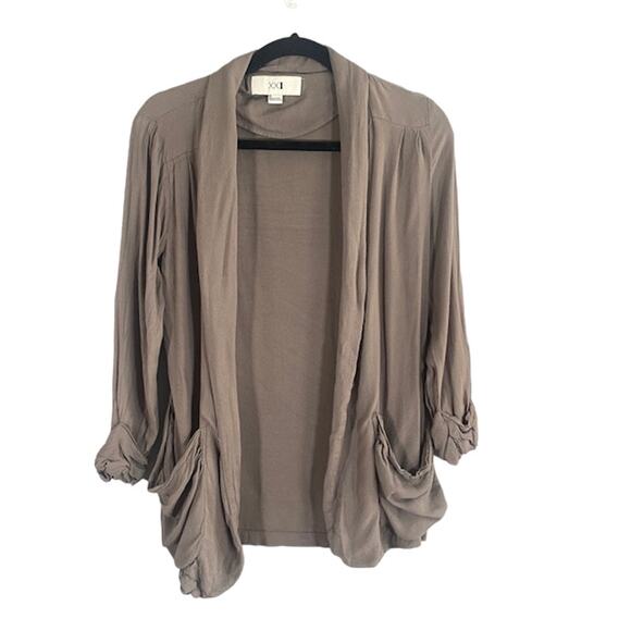 XXI Brown Waterfall Opened Front Slouchy Long Sleeve Cardigan Jacket Women Sz 8 - Picture 1 of 8